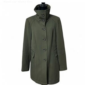 ANDREW MARC Olive Vergin Wool Mock Neck Trench Coat 14. Exellent Condition.